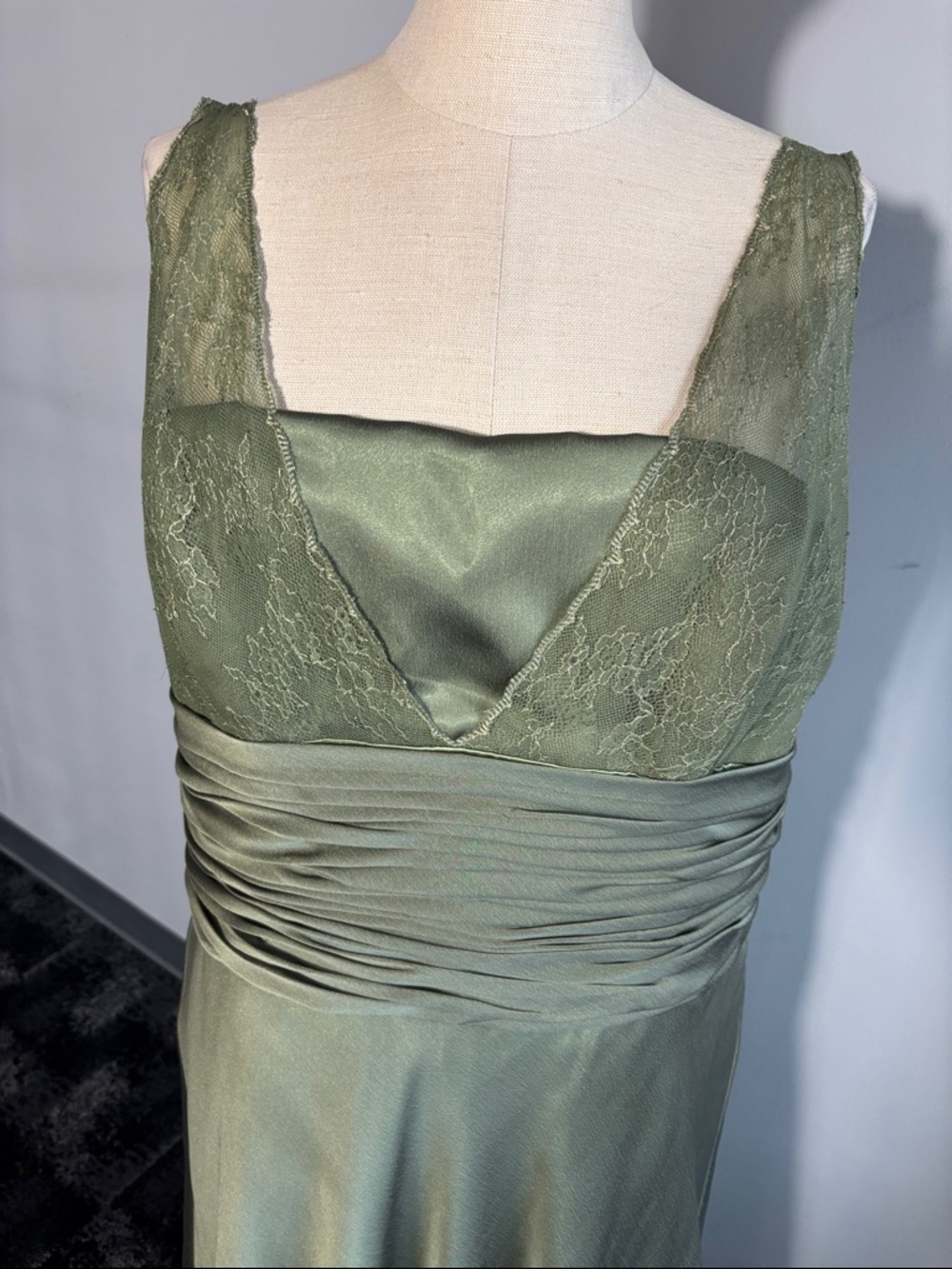 Satin Lace-Trim Olive Slip Chemise